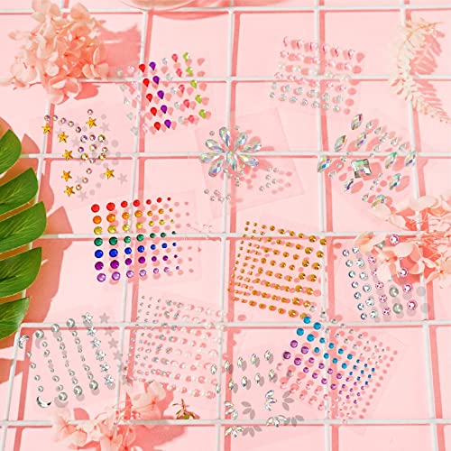 Face Jewels Crystal Stickers with Glitter Set for Face Body Nails - 12 Sheets