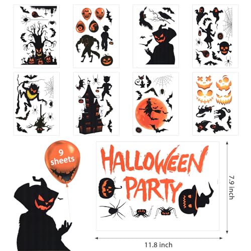Halloween Window Clings - 9 Sheets Spooky & Cute Decor for Glass Surfaces