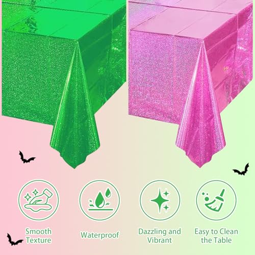 Pink and Green Holographic Tablecloth Set - 39x106 Inches for Halloween & Party Decorations