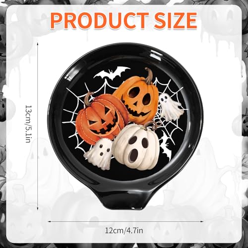 Halloween Ghost and Pumpkin Spoon Rest Set - Black White Orange Ceramic 2Pcs