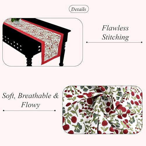 Cotton Hand Block Print Table Runner - Garnet Red, 16x106 Inches - Handmade Indian Decor