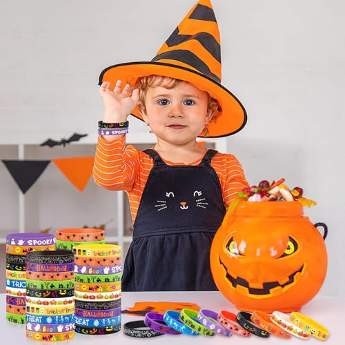 Halloween Rubber Bracelets Wristbands Set - 120pcs with 10 Styles for Kids Party Favors