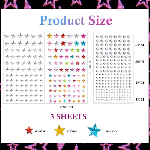 Self-Adhesive Face Gems Set - Y2K Festival Star Rhinestone Stickers for Makeup & Party