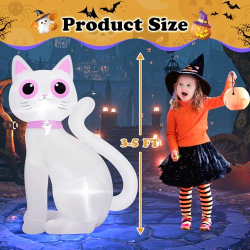 Inflatable Halloween White Cat Decoration - 3.5FT Yard & Indoor Decor with LED Lights - Variation: White Cat