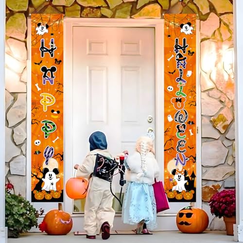 2-Pack Halloween Porch Sign Banner Set - Ghost Jack-o-Lanterns & Spiders