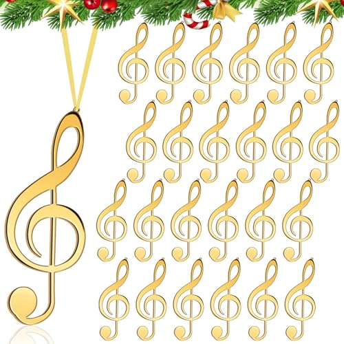Gold Christmas Music Note Ornaments - 24 Pack Treble Clef Hanging Decorations