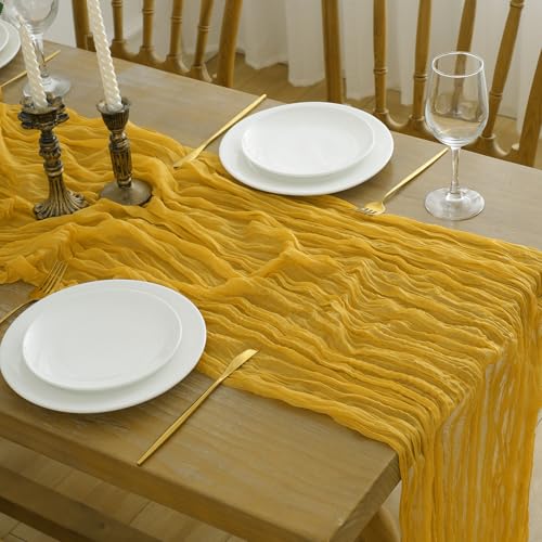 Gold Yellow Cheesecloth Table Runner 10FT 2 Pack - Boho Fall Wedding & Party Decor