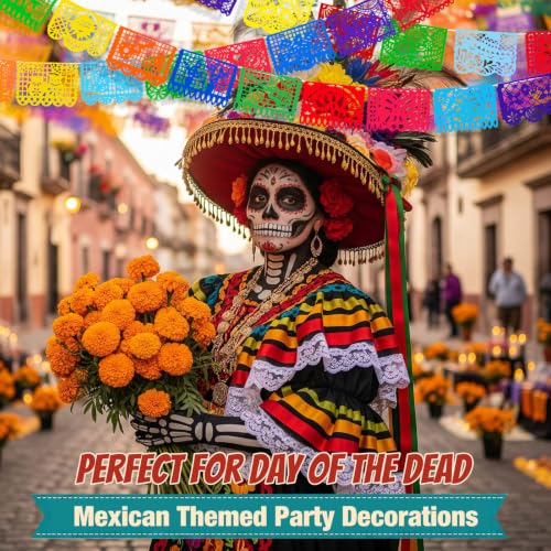 196 Ft Papel Picado Banner Mexican Fiesta Party Decor - Botanical & Nature Design, 12 Pack