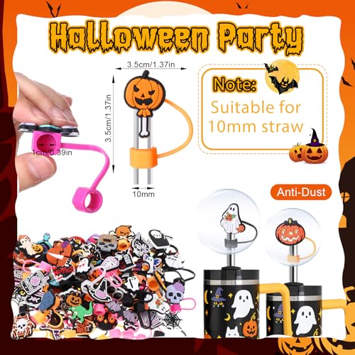 Halloween Straw Toppers Bulk Set - 72 Pcs for 30/40oz Tumblers - Spooky Designs