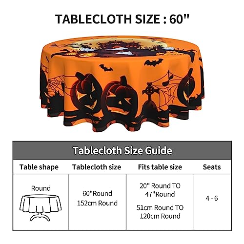 Halloween Pumpkin Castle Ghost Round Tablecloth 60 Inch Orange Black Decor