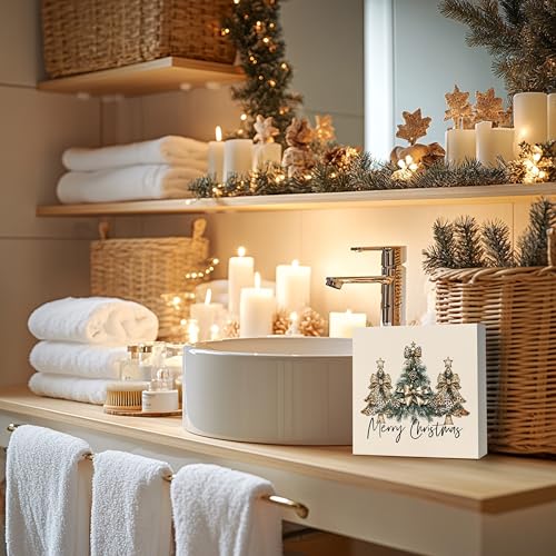 DAYOUER Coquette Leopard Bow Christmas Tree Wooden Sign - Beige 2