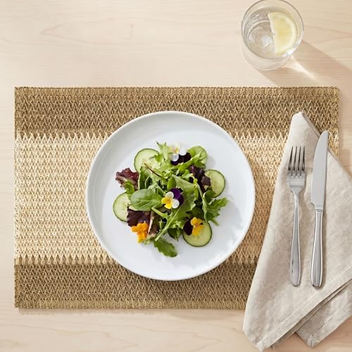 Set of 6 Woven Stripe Burlap Brown Paper Placemats 12x18 Inch