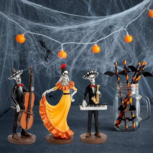 Day of the Dead Skeleton Figurines Set of 3 - Mariachi Band Halloween Decor
