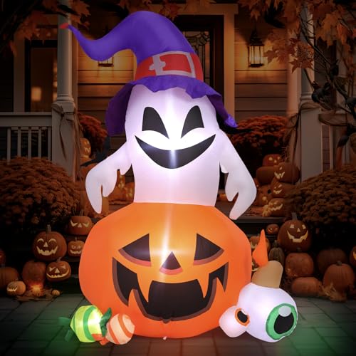 5FT Outdoor Inflatable Pumpkin Ghost Halloween Decoration with LEDs