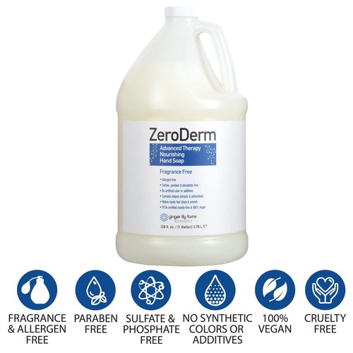 Ginger Lily Farms Botanicals ZeroDerm Advanced Therapy Nourishing Liquid Hand Soap Refill 100% Vegan Cruelty-Free Fragrance-Free, Unscented, 128 Fl Oz
