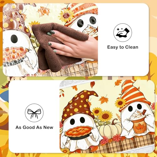Fall Ghost Pumpkin Kitchen Mat Set of 2 Non Slip Washable Rug, Autumn Halloween Decor
