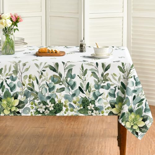 Horaldaily Eucalyptus Floral Tablecloth 60x120 Inch Rectangular Green for Party & Picnic