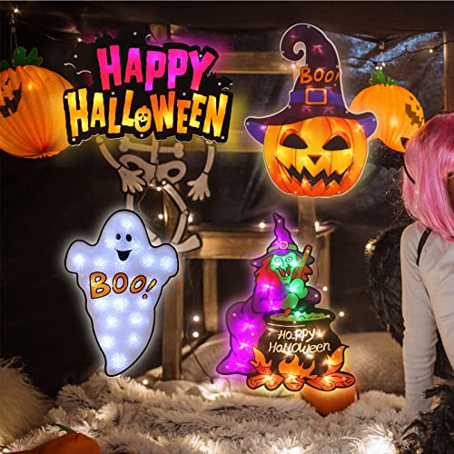 Halloween Window Silhouette Lights - 4 Pack Ghost, Witch, Jack-O-Lantern, Happy Halloween - Indoor/Outdoor Decor