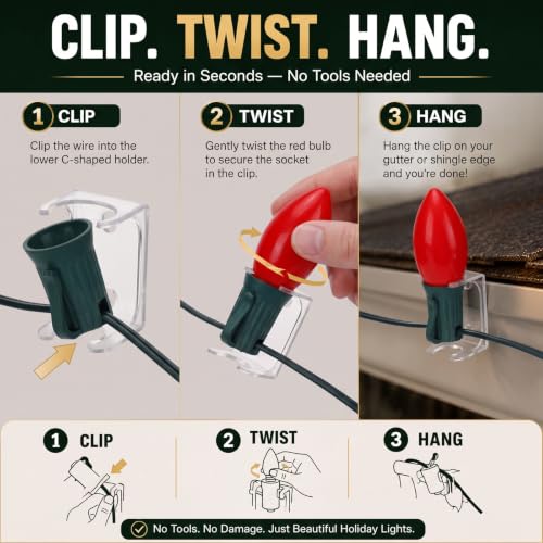 200 Pcs Christmas Light Clips for C7 C9 Sockets Waterproof Combo C - VIHOSE Variation 200