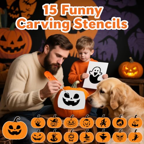 22-Piece Stainless Steel Pumpkin Carving Kit with Stencils & Storage Bag - Halloween DIY Tools