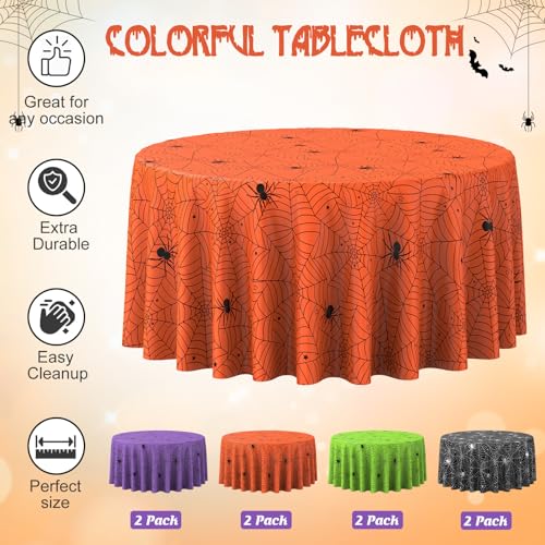 8 Pack Round Halloween Spiderweb Tablecloths - Multicolor Disposable Spooky Decor
