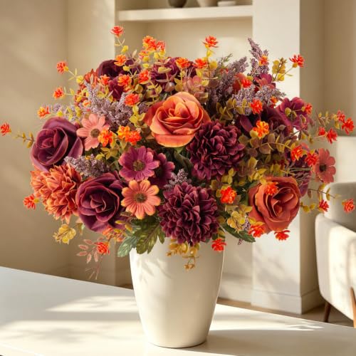 Artificial Fall Flowers for Vase - Orange & Brown Autumn Centerpiece