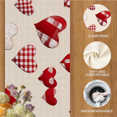 Valentine's Day Table Runner & Placemats Set of 6 - Red Heart Design, Romantic Dining Decor - Variation 148