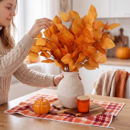 Fall Kitchen Tray with Pumpkin Decor - Orange Ceramic, 7-Piece Set