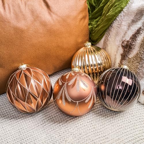 Large Christmas Ornaments Set - 6 Inch Shatterproof Plastic Holiday Bulbs - Brown - 4 Pack