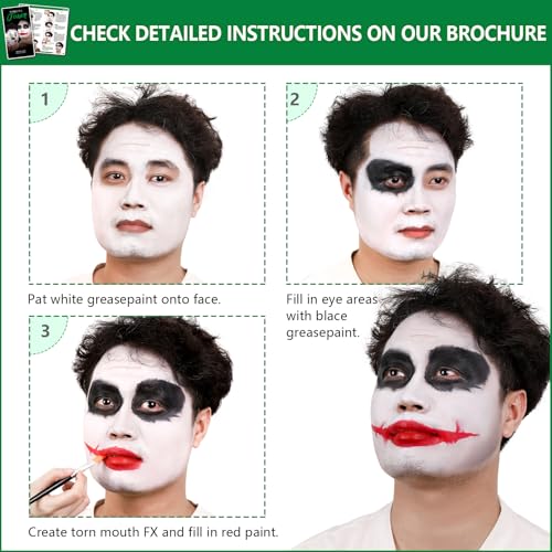 Joker Clown Makeup Kit - Face Paint SFX Character Set with Brushes & Accessories