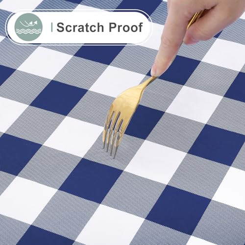 Rectangular Waterproof Vinyl Tablecloth with Flannel Back Navy & White 102" x 60" - Misaya