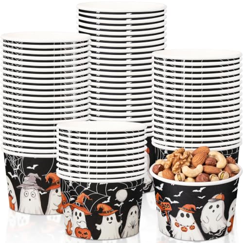 Potchen 50 Pack 9 oz Halloween Paper Soup Bowls - Ghost with Witch Hat