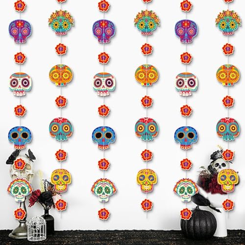 Halloween Day of The Dead Sugar Skull Garland - 6 Strings, 40 Inch