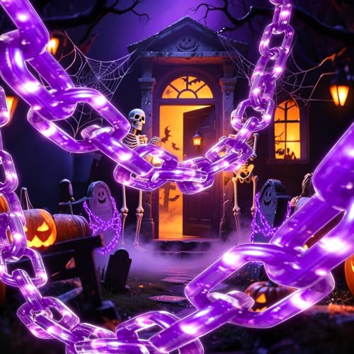 Purple Halloween Chain Lights 10Ft Battery Operated with Timer - Spooky Decor