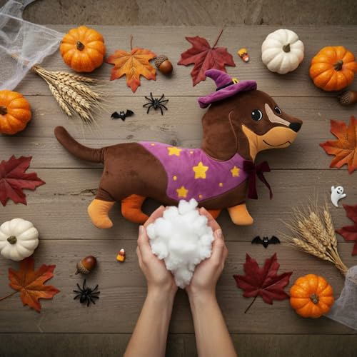Halloween Dachshund Pillow - Dachshund Halloween Decor with Wizard Hat - 13.8 x 12.2 Inches - Halloween Dachshund Variation