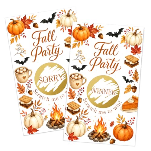 Fall Party Halloween Pumpkins Leaves Scratch Off Cards - Beige219 - 50 Pack