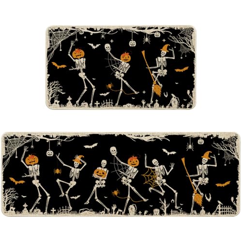 Halloween Skeleton Kitchen Mat Set of 2 - Black & Skeleton Skeleton Black Variation