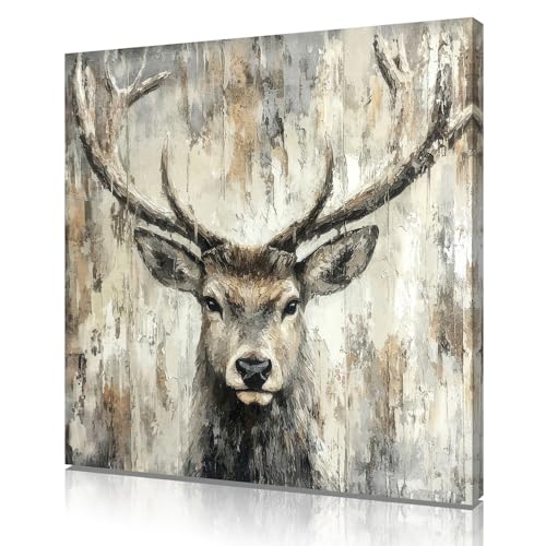 Deer Wall Art Canvas - Woodland Animal Poster for Country Bedroom & Kitchen 24x24 - Deer