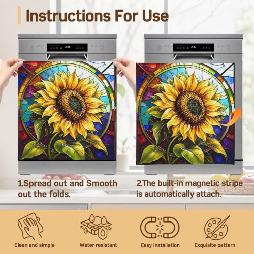 Sunflower Dishwasher Magnet Cover - Aesthetic Glass Kitchen Decor, One Size