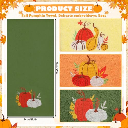 Autumn Thanksgiving Pumpkin Hand Towels Set of 3 - Cotton Kitchen & Bathroom Decor
