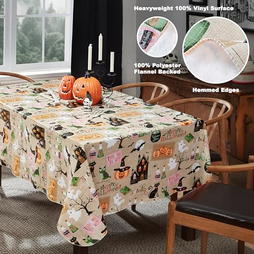 Halloween Witches Brew Vinyl Rectangular Tablecloth 60 x 102 Inch with Flannel Backing - Witch Ghost Pumpkin Design - Variation of THIS listing