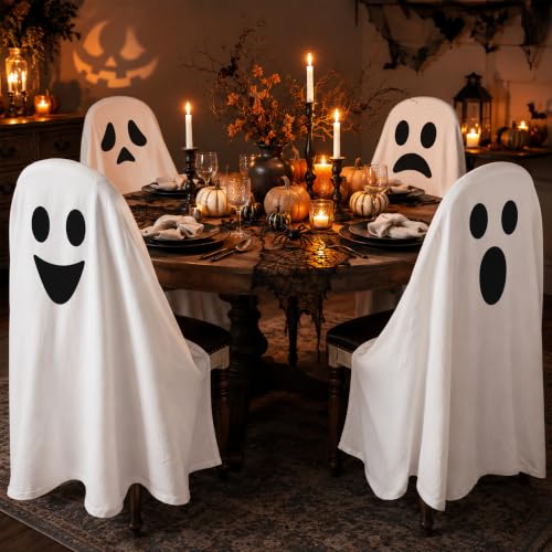 Halloween Ghost Chair Covers Set of 4 - 59x63 Inch Spooky Decor for Chairs