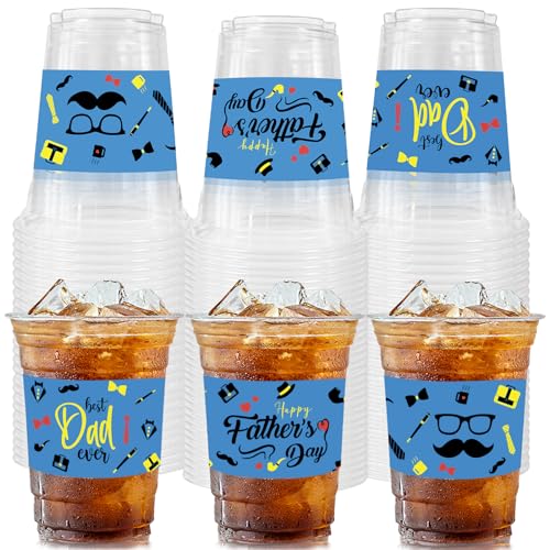Father's Day Party Cups - 50 Count 12 oz Plastic Drinkware for Dad Celebration