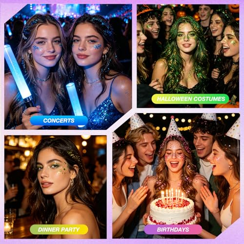 Green Body & Face Glitter Gel - Self-Adhesive Holographic Chameleon 18ml Set