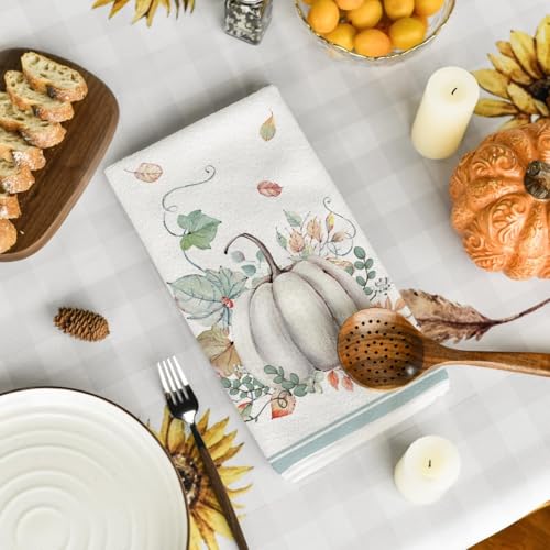 Blue Stripes Pumpkin Fall Kitchen Towels Set of 6 - 18x26 Inches
