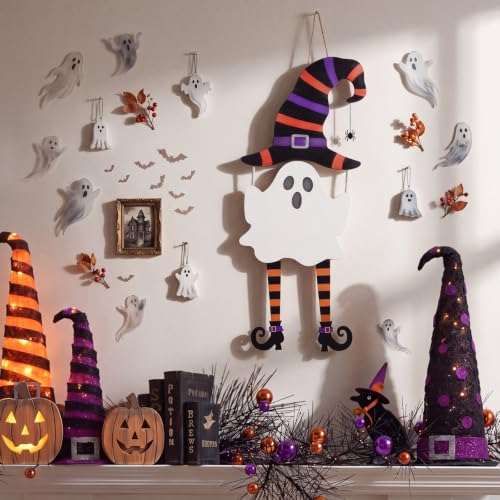 Halloween Ghost Light Up Door Sign Wooden Large Size - Spooky Door Hanger with Lamp