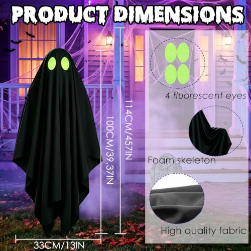 45-Inch Hanging Ghost Halloween Decorations Outdoor Spooky Decor with Glow Eyes