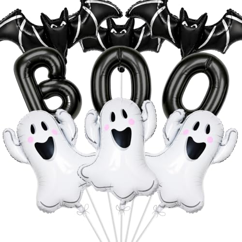 Halloween Ghost and Bat Foil Balloon Set - Black and White Party Decorations