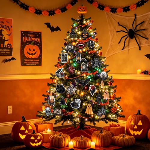 Halloween Tree Ornaments Set - Wooden Horror Decorations for Christmas & Party
