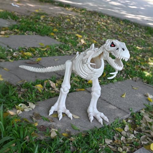 15.5-Inch Animated T-Rex Skeleton Halloween Decoration with Moving Jaw & LED Eyes
